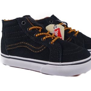 Vans Black and Orange High-Top Sneakers with Wavy Stripe